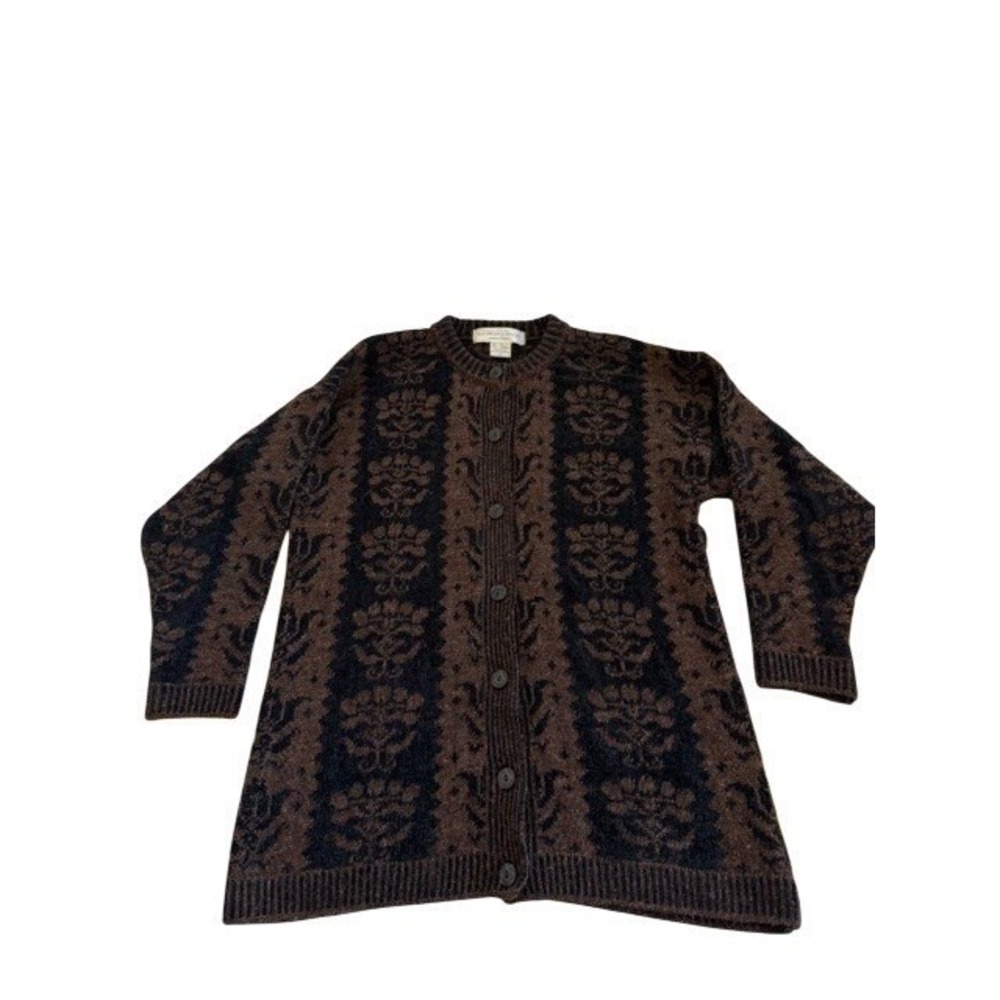 Tom Waling Designs Wool Blend Cardigan Brown Black Floral Made in England Medium